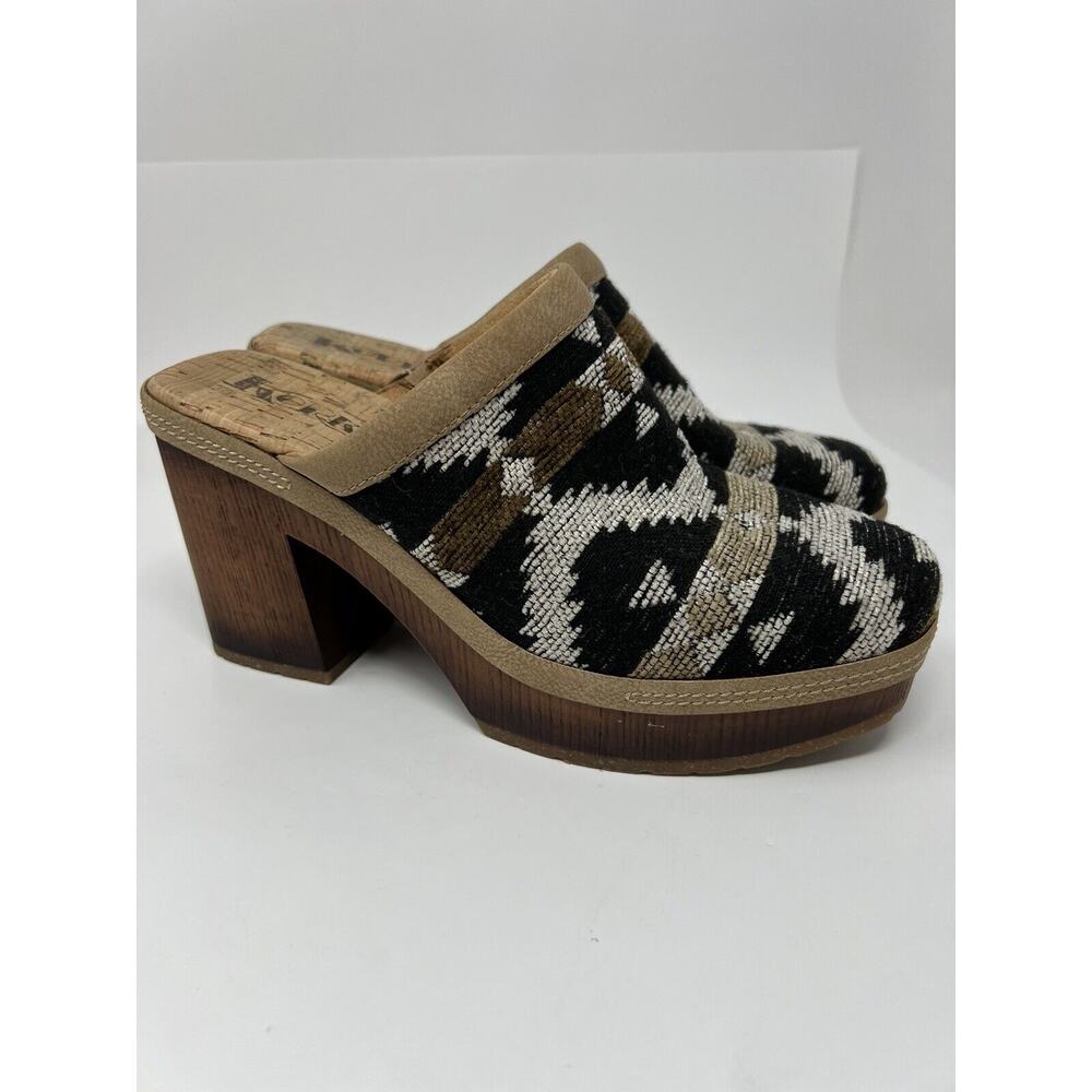 Korks Kork Ease Lori Slip On Fabric Aztec Clog Mule Block Heel Platform Shoes 7